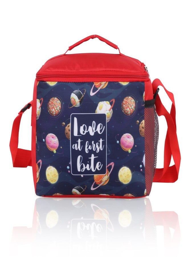 Echo Boomers Desserts Printed Insulated Lunch Bag, Tiffin and Food Storage Bag for Work, Students, Office, Picnic, College & School with Bottle Holder & Multiple Zipper Pockets (Blue) - Image 1